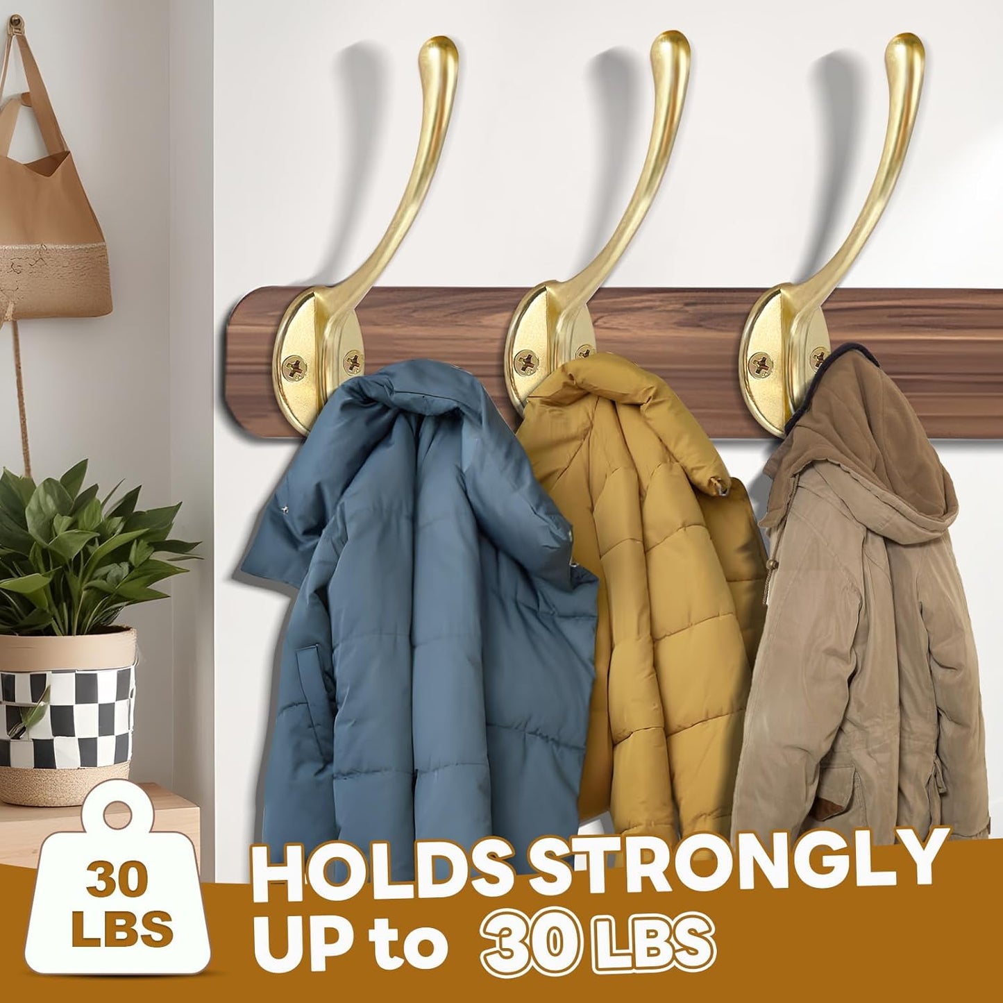 Wall Hooks for Hanging, 25-Pcs Heavy Duty Metal Coat Hooks, for Living Room, Bathroom, Kitchen, Bedroom for Towel, Hat, Key, Closet, Bag (Gold)