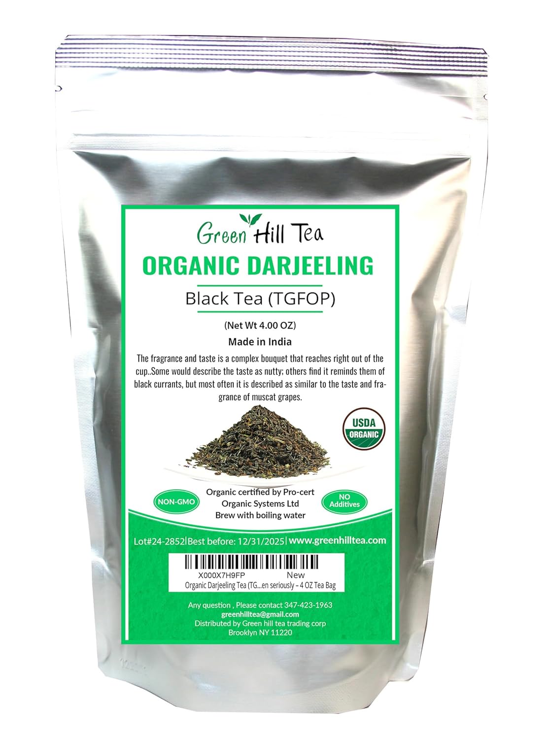 Organic Darjeeling Tea (TGFOP 2nd Flush), A complex breakfast tea which likes to be taken seriously – 4 OZ Tea Bag