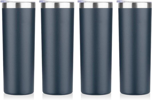 HASLE OUTFITTERS 20 oz Skinny Tumblers Bulk Set, Stainless Steel Insulated Slim Tumblers with Lids, Reusable Double Wall Travel Coffee Mugs, Durable Powder Coated Travel Water Cups(Navy, 4)