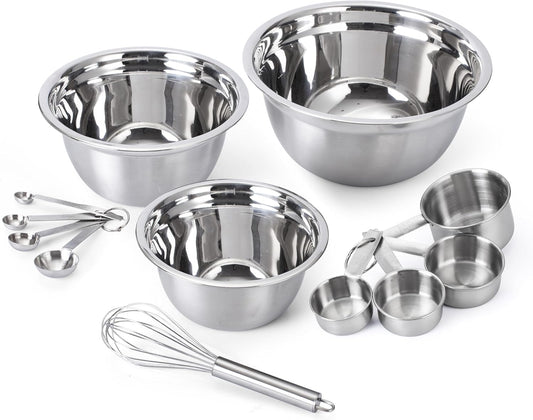 COOK WITH COLOR Stainless Steel Mixing Bowls Set - Nesting Bowls with Non-Slip Bottom and Easy-Grip Handles, Silver, 12 Pieces