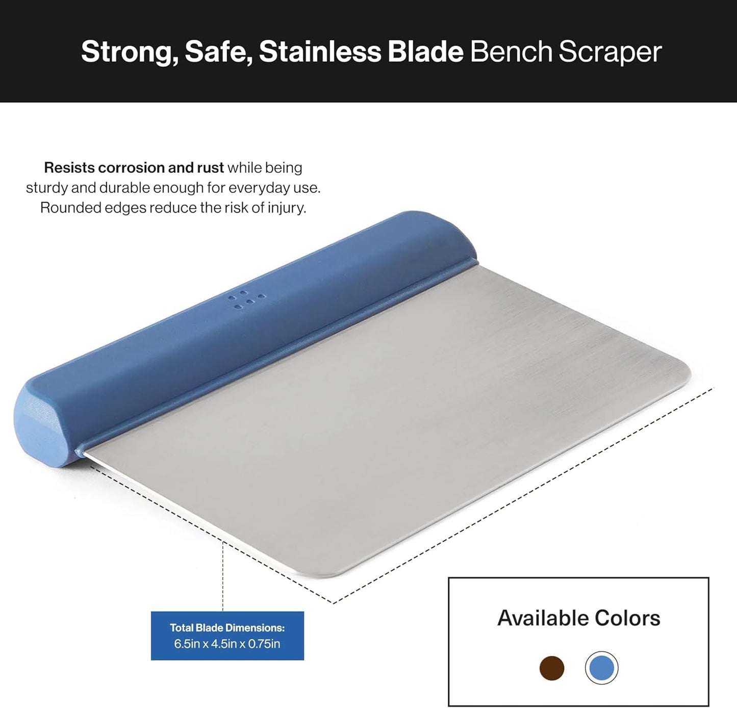 Misen Stainless Steel Bench Scraper - Versatile Food Scraper with Walnut Handle - Ideal for Kitchen, Pastry & Dough - Durable Cutting Board Scraper Tool for Effortless Transfer into Pots & Pans - Blue