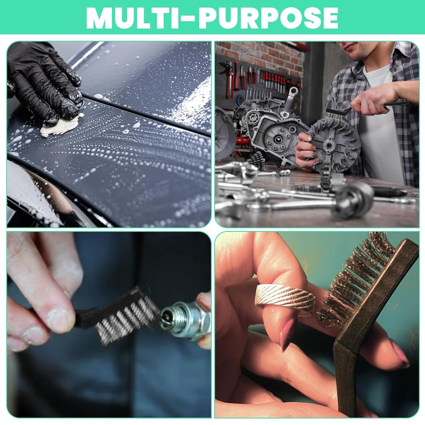 60 Pcs Mini Wire Brush Set Stainless Steel Wire Bristle Small Metal Scratch Brush for Cleaning Curved Handle Masonry Welding for Cleaning Welding Slag and Rust Tool, Black, 6.7 Inches