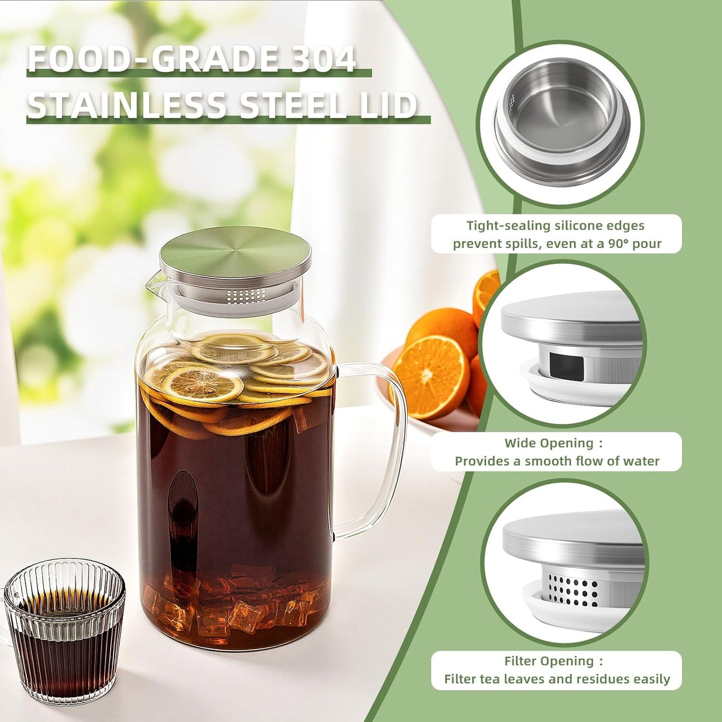 Glass Pitcher, 1 Gallon/3.8L Glass Water Pitcher with Lid and Spout, Heat/Cold Resistant Borosilicate Glass Water Carafe for Coffee, Juice and Homemade Beverage