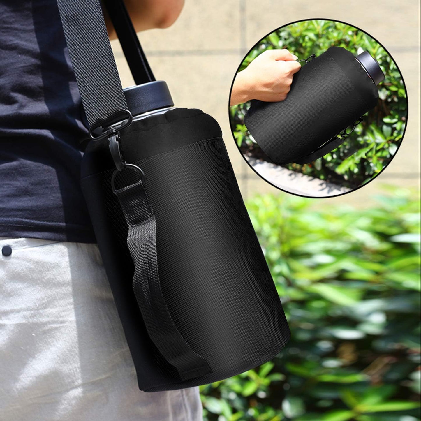 SENDESTAR Water Bottle 64oz Double Wall Vacuum Insulated Leak Proof Stainless Steel Sports Water Bottle—Wide Mouth with New Flex Straw Lid & Spout Lid (Deep Blue&Black)