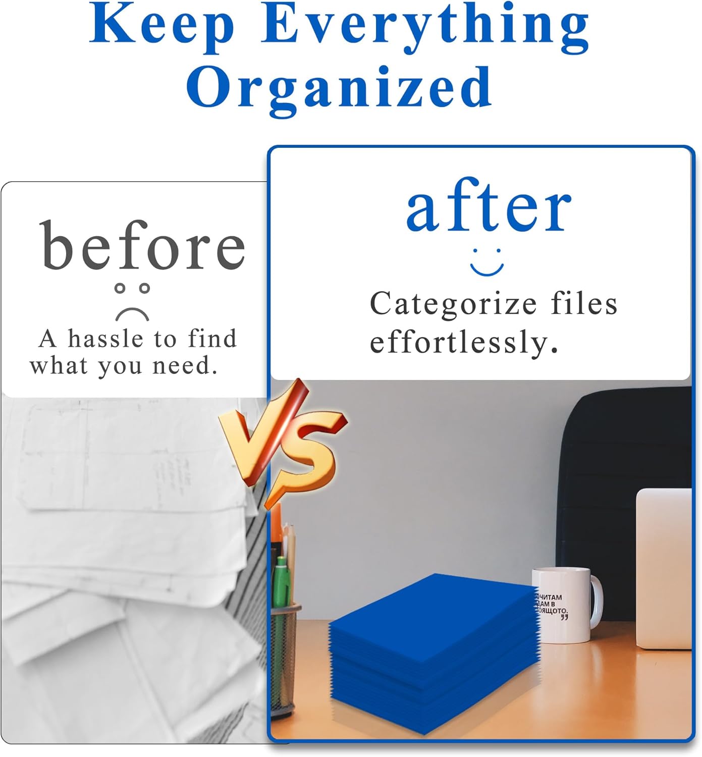 Zzrywuty File Folders with Pockets Letter Size, 25-Pack Paper Folders with Card Slot, Two Pocket Folders for School Students, Businessmen, Home and Office Workers（Blue）