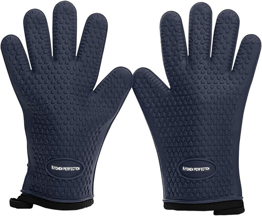 KITCHEN PERFECTION Silicone Smoker Oven Gloves - Extreme Heat Resistant BBQ Gloves - Handle Hot Food Right on Your Smoker Grill Fryer Pit | Waterproof Oven Mitts | Superior Value Set + 3 Bonuses