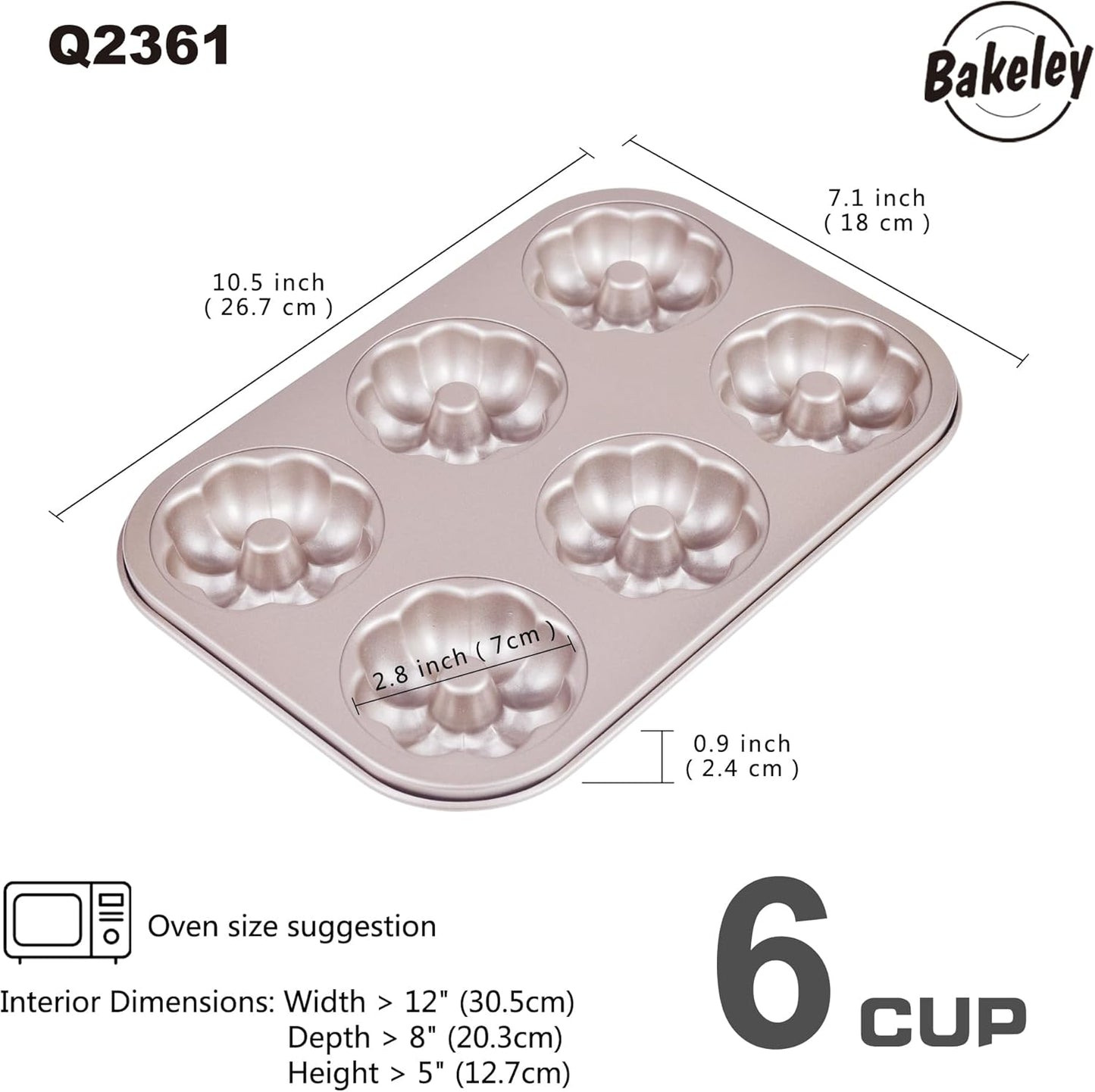 Flower Donut Pan, 6 Cavity Donut Mold Heavy Duty Steel Non-stick Flower Heart Shaped Bund Pans Pattern Doughnut Bakeware for Oven Baking (Champagne Gold)