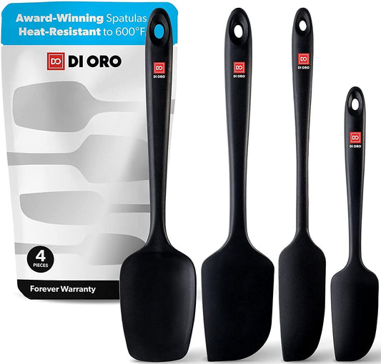 DI ORO Silicone Spatula Set - Rubber Kitchen Spatulas for Baking, Cooking, & Mixing - 600°F Heat-Resistant & BPA Free Silicone Scraper Spatulas for Nonstick Cookware - Dishwasher Safe (4pc, Black)