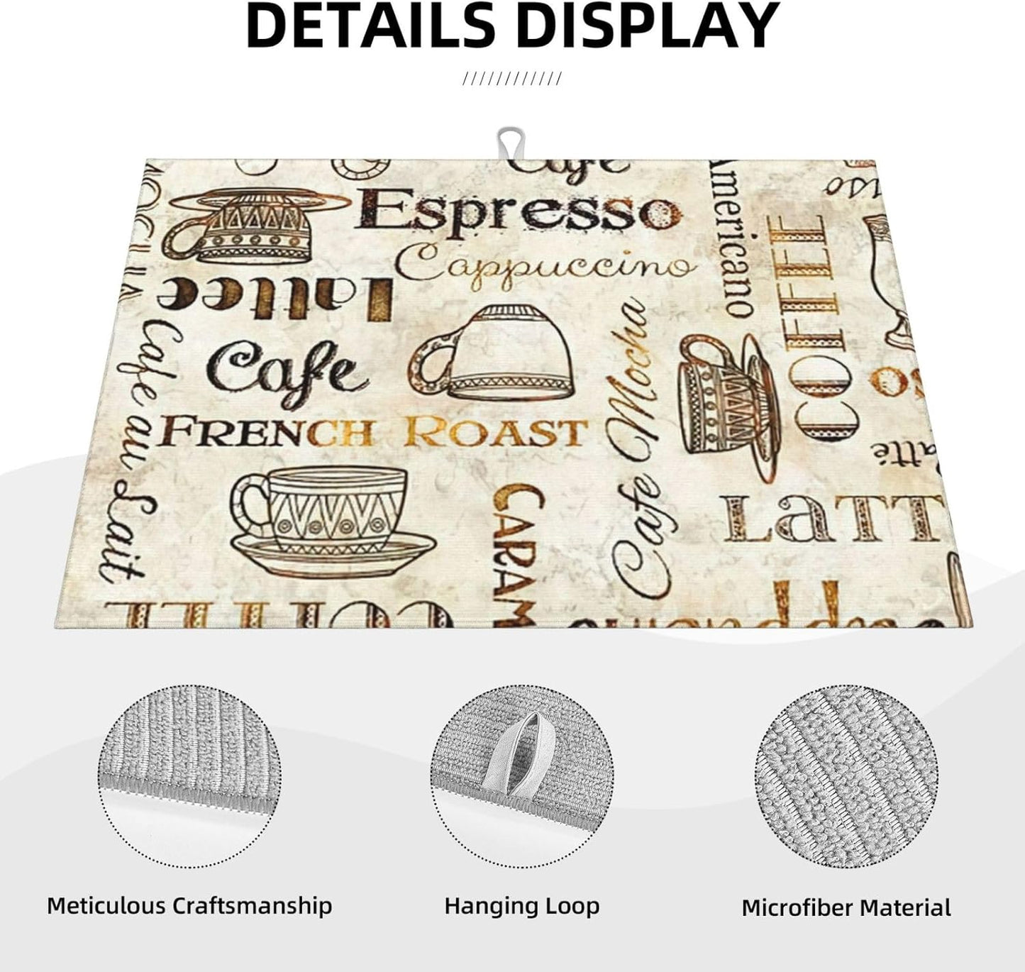 2Pcs Dish Drying Mats Faucet Mats Sets Large Size Coffee Mats Sink Faucet Mat Splash Guard for Kitchen Counter Bathroom Sink Coffee Bar Kitchen Decor (Retro Coffee, 18"x24" 15" x 5.5"Set)