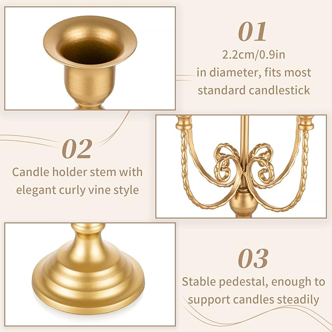 Sziqiqi Gold Candlestick Holder Candelabra - Taper Candle Holders for Wedding Centerpiece 5-Arms Candle Stick Stands for Candlelight Dinner Table Christmas Mantel Festivals
