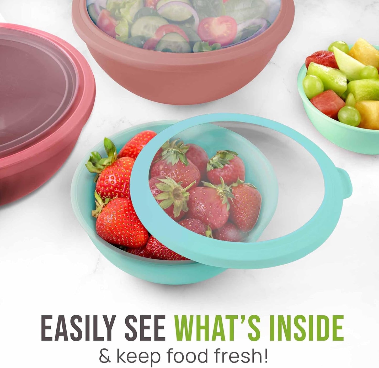 Zulay Kitchen 12 Piece Plastic Mixing Bowls with Leak-Proof Lids Set - Microwave and Freezer Safe Kitchen Mixing Bowls for Preparing, Serving and Storing - Large Nesting Bowls (Cotton Candy Ombre)