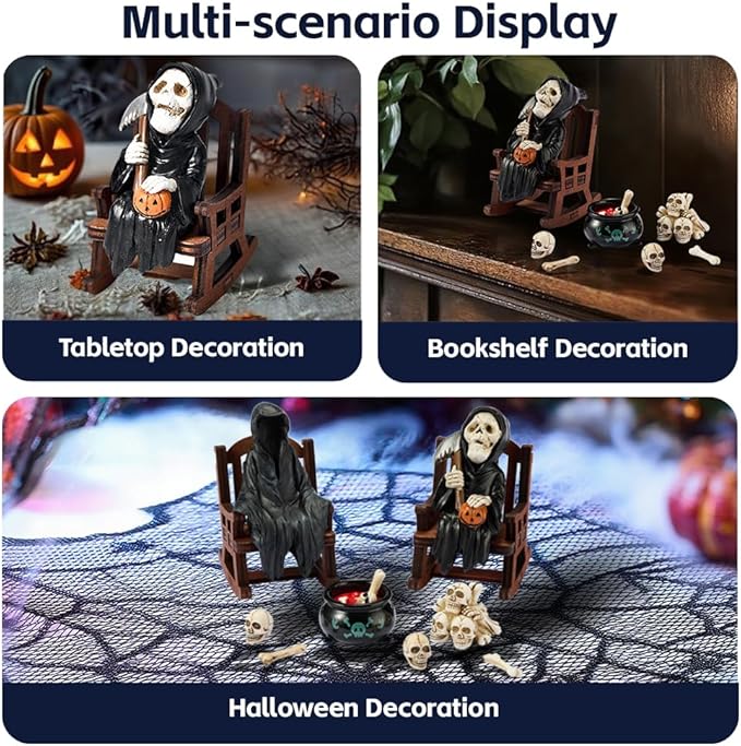 Halloween Fun Miniature Grim Reaper Figurine,Gothic Horror Resin Grim Reaper Decor,for Bookshelf Decor,Desk Trinkets,Collectible,Party Gifts