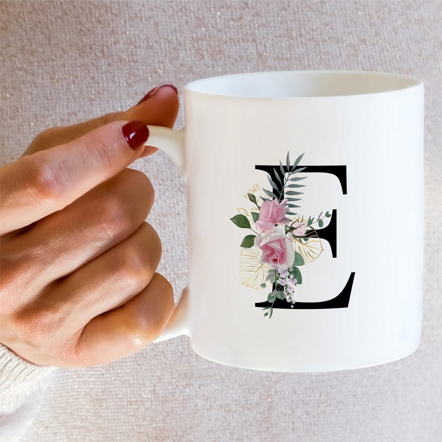 Retreez Initial A-Z Floral Botanical Bouquet Alphabet Monogrammed Monogram Mug 11 Oz Ceramic Tea Coffee Mugs - Appreciation Thank You Wedding Birthday Gifts for her friend coworker sister - E Initial