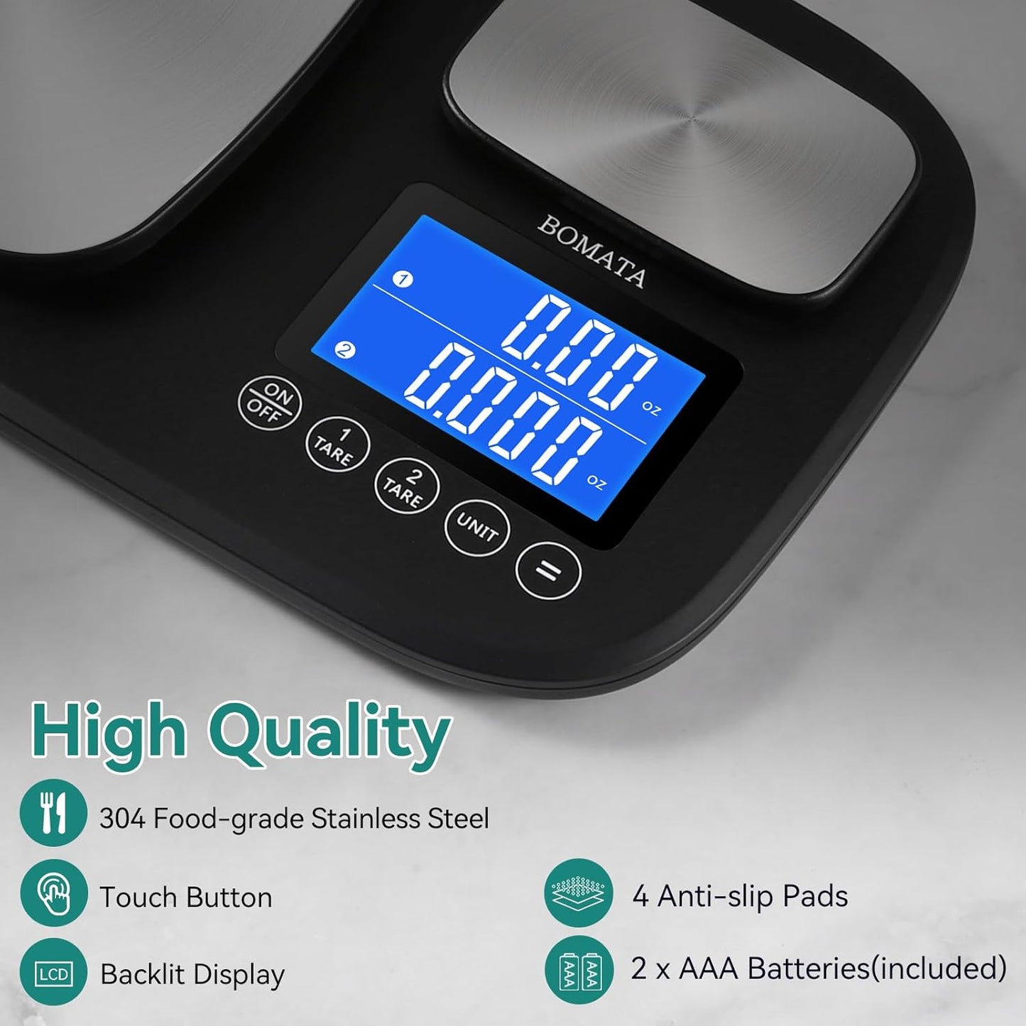 BOMATA 0.01g/500g & 1g/15kg Dual Platform Kitchen Scale with Two Precisions, Accumulation Function, Gram and Ounce, Digital Scale for Food, Baking, Yeast, Jewelry B614