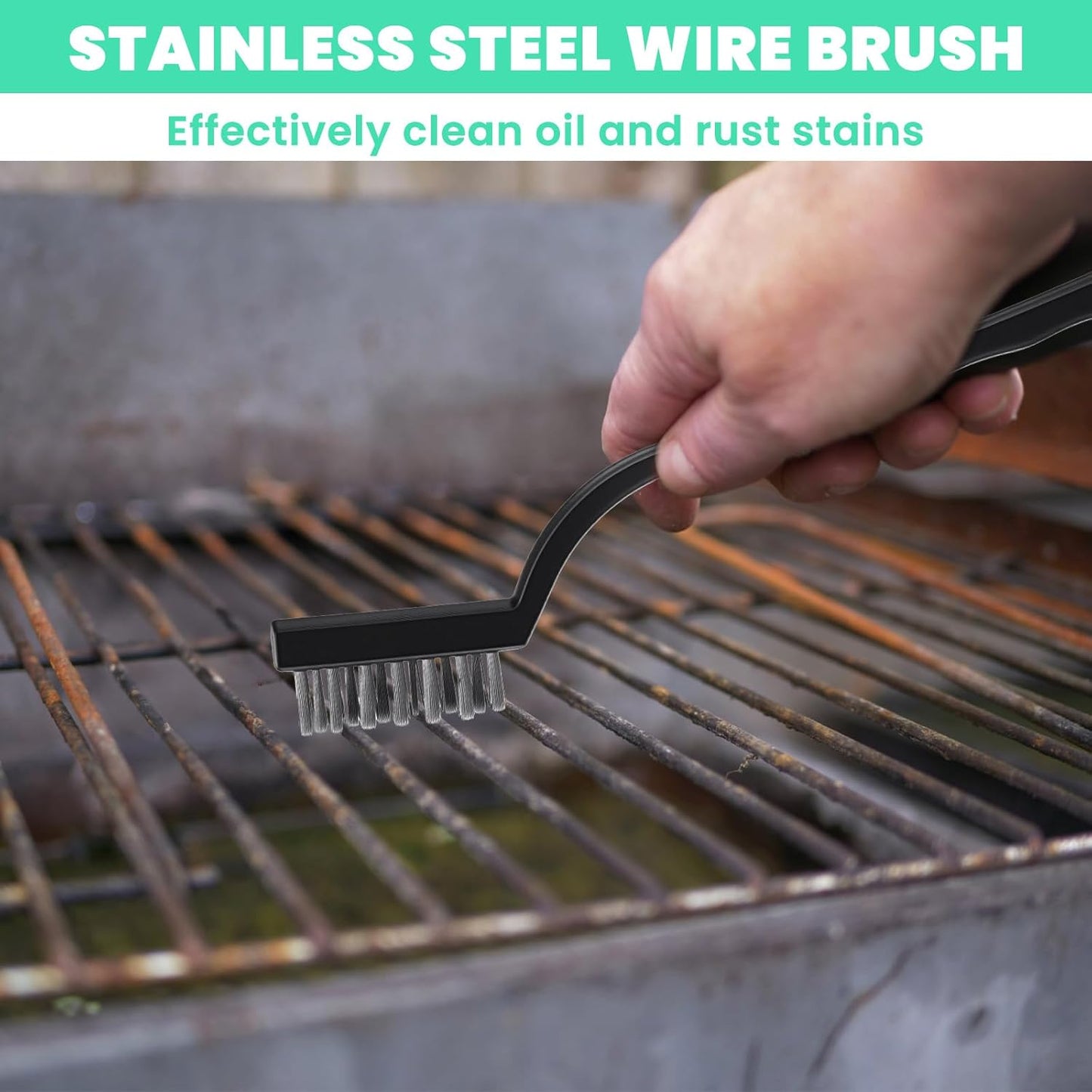 60 Pcs Mini Wire Brush Set Stainless Steel Wire Bristle Small Metal Scratch Brush for Cleaning Curved Handle Masonry Welding for Cleaning Welding Slag and Rust Tool, Black, 6.7 Inches