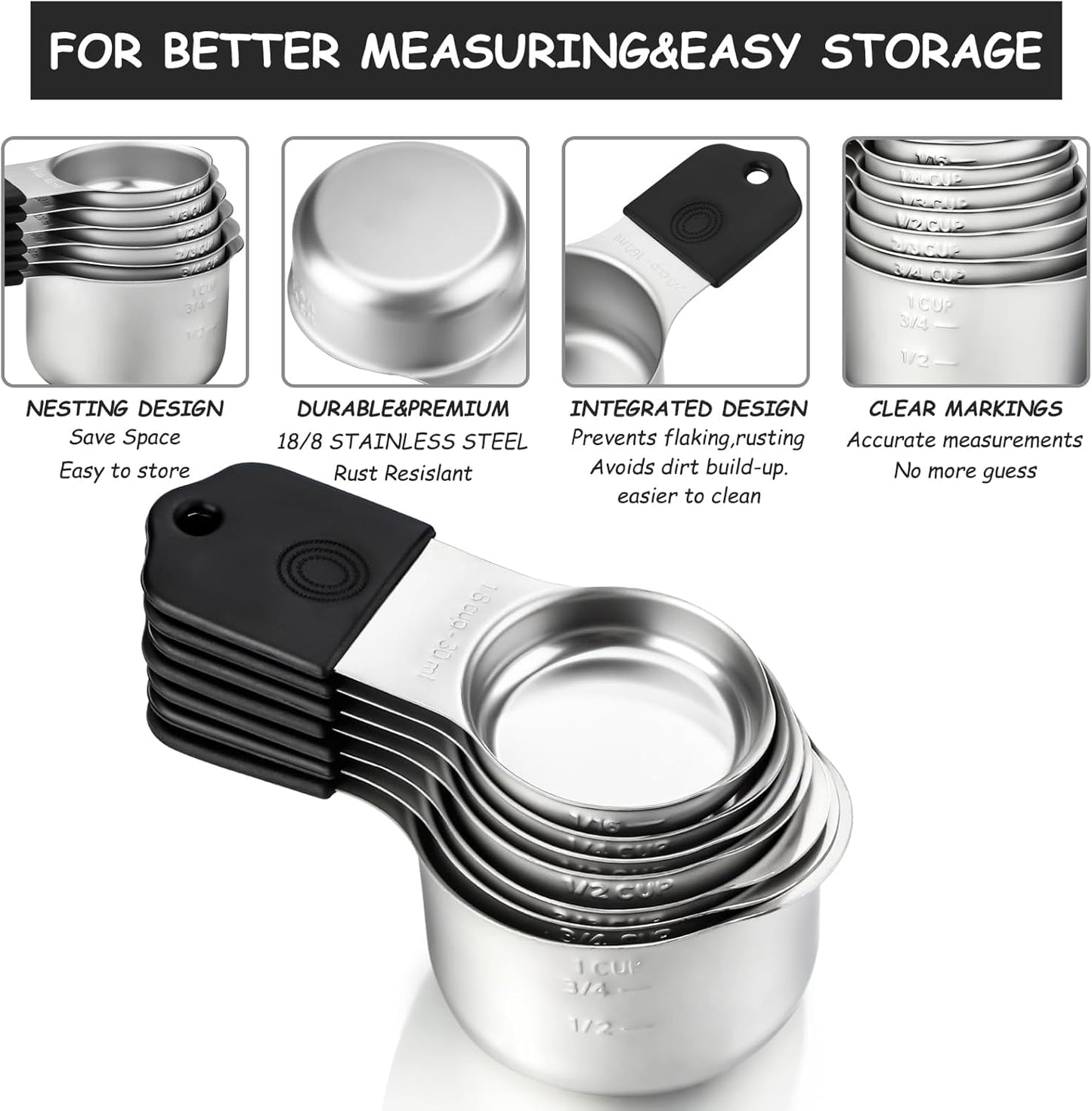 Magnetic Measuring Cups Set 7 Stainless Steel Stackable Nesting Measuring Cups for Measuring Dry and Liquid Ingredients