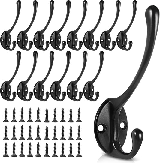 Wall Hooks for Hanging, 15-Pack Heavy Duty Metal Coat Hooks, for Living Room, Bathroom, Kitchen, Bedroom for Coat, Towel, Hat, Key, Closet, Bag (Black)