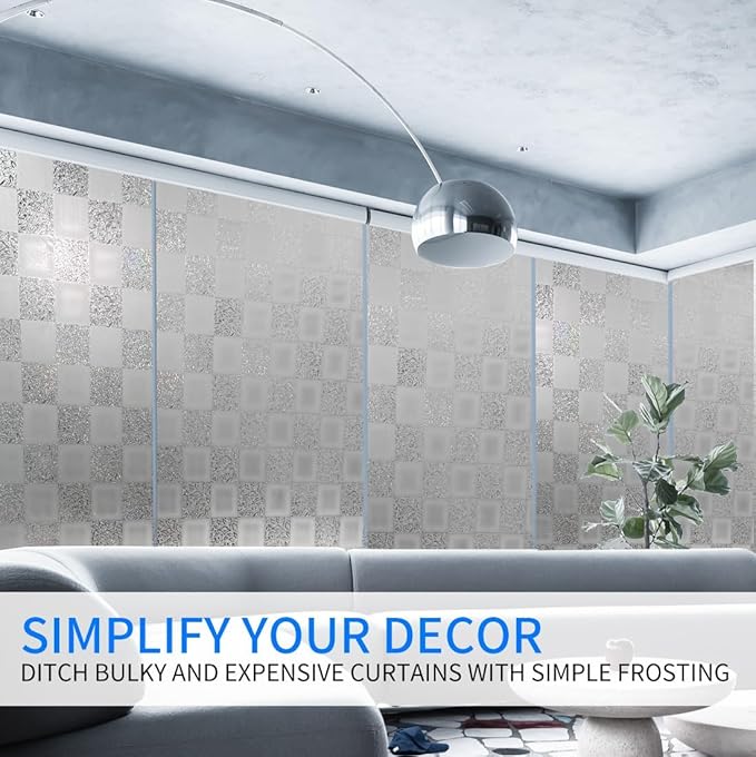 Window Film Privacy Day and Night with Installation Tools, Static Cling Glass Film Ideal for Home Shower Office Glass Door (White, 35.4 x 196.9 Inch)