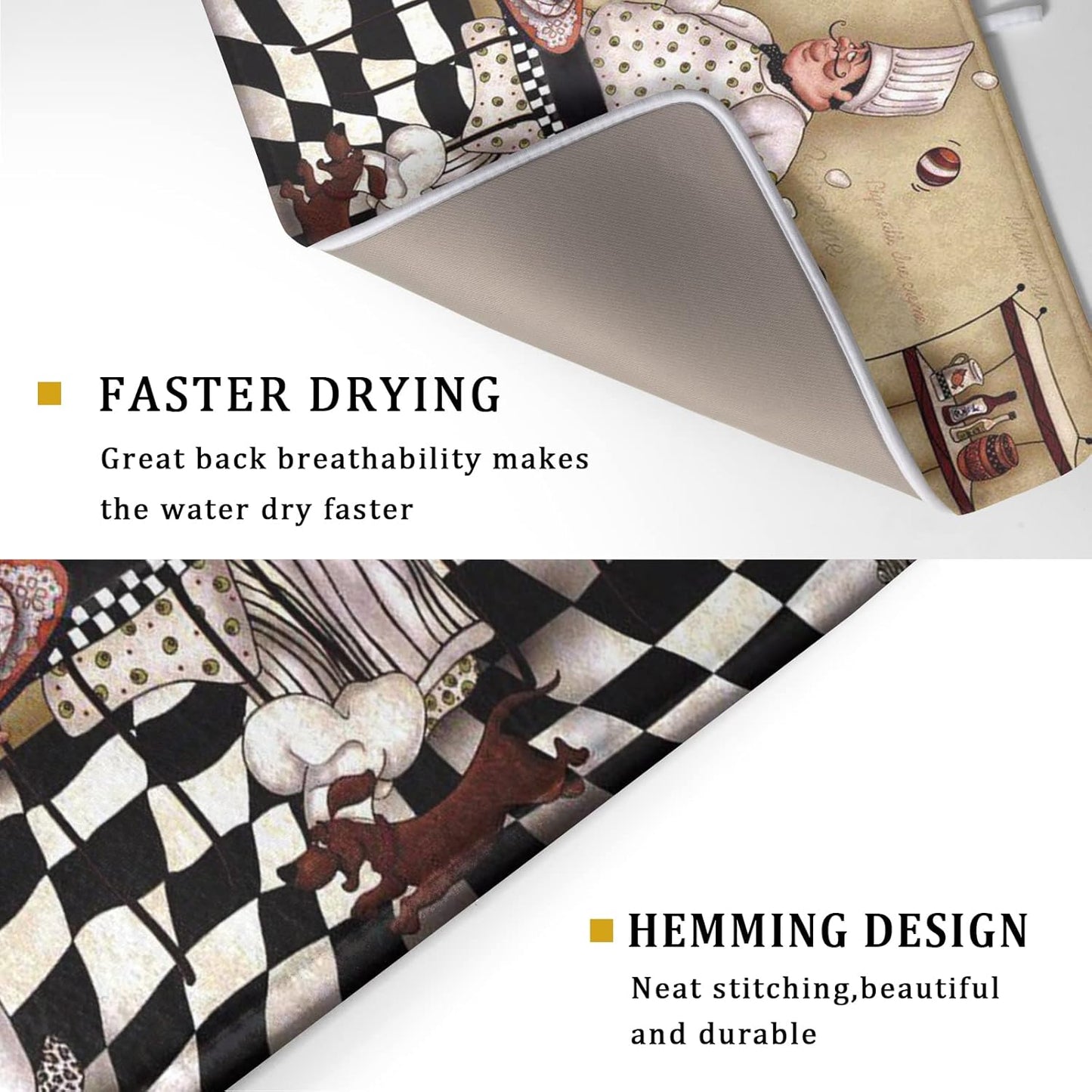 Fat Chef Dish Drying Mats for Kitchen Counter 16x18 Inch Buffalo Plaid Cooking Utensils Absorbent Dishes Drainer Mat Reversible Microfiber Quick Dry Rack Pad Chef Kitchen Drying Mat for Countertop