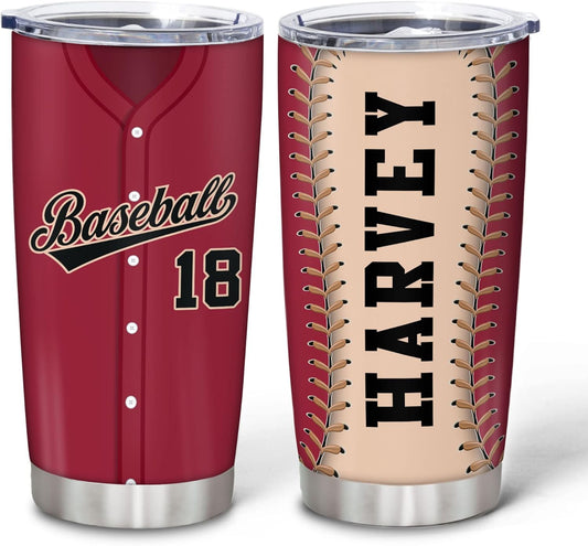 Hyturtle Personalized Baseball Tumbler Baseball Players Design Stainless Steel Double Walled Vacuum Insulated Tumblers 20oz30oz Coffee Travel Mug Cup Christmas Gift For Men Boys Friends Dad Sports Fan