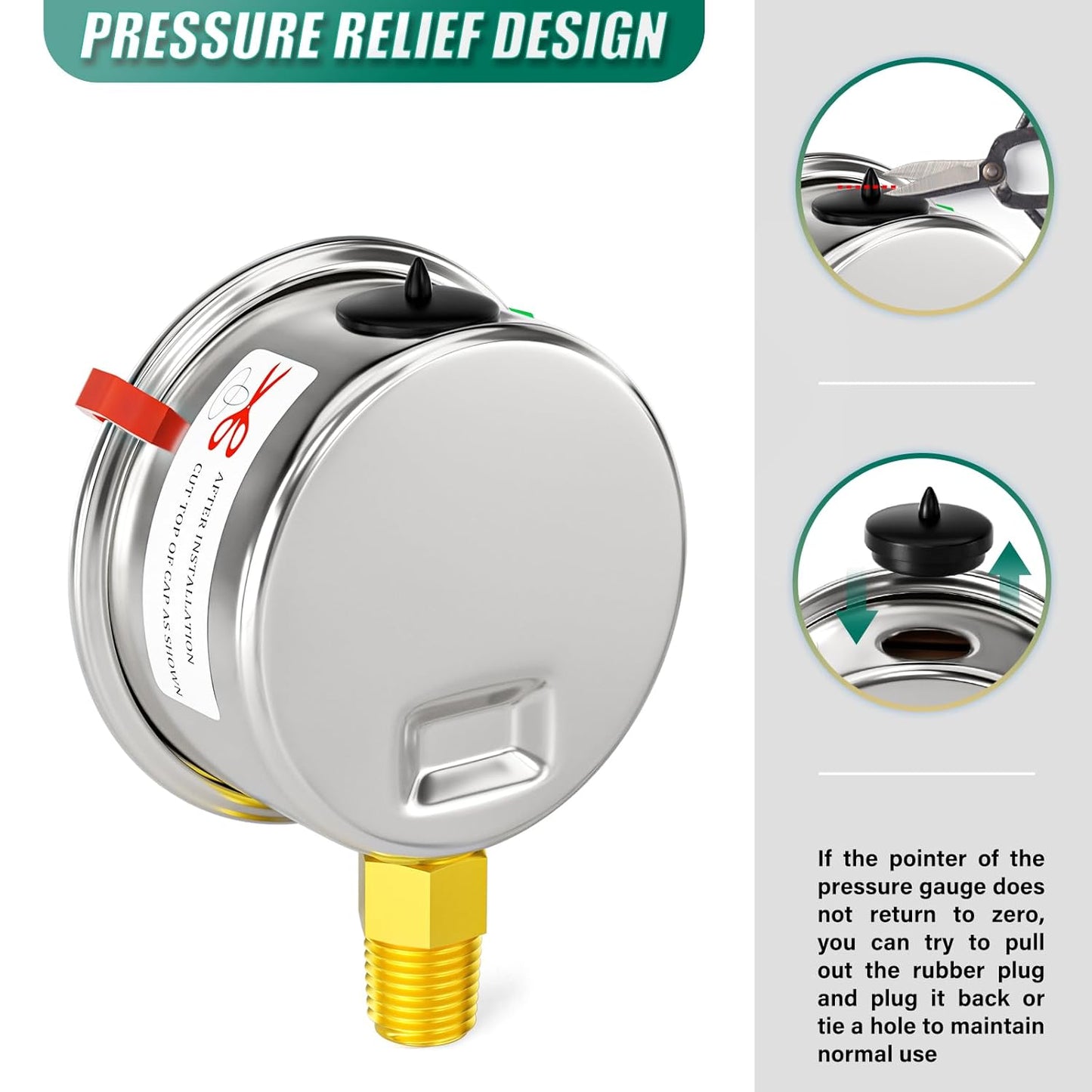 0-100psi Stainless Steel Glycerin Liquid Filled Pressure Gauge1/8 NPT 1.5" Dial, Lower Mount Designed for Pressure Testing of Water, Oil and Air (with Range Mark Pointer)