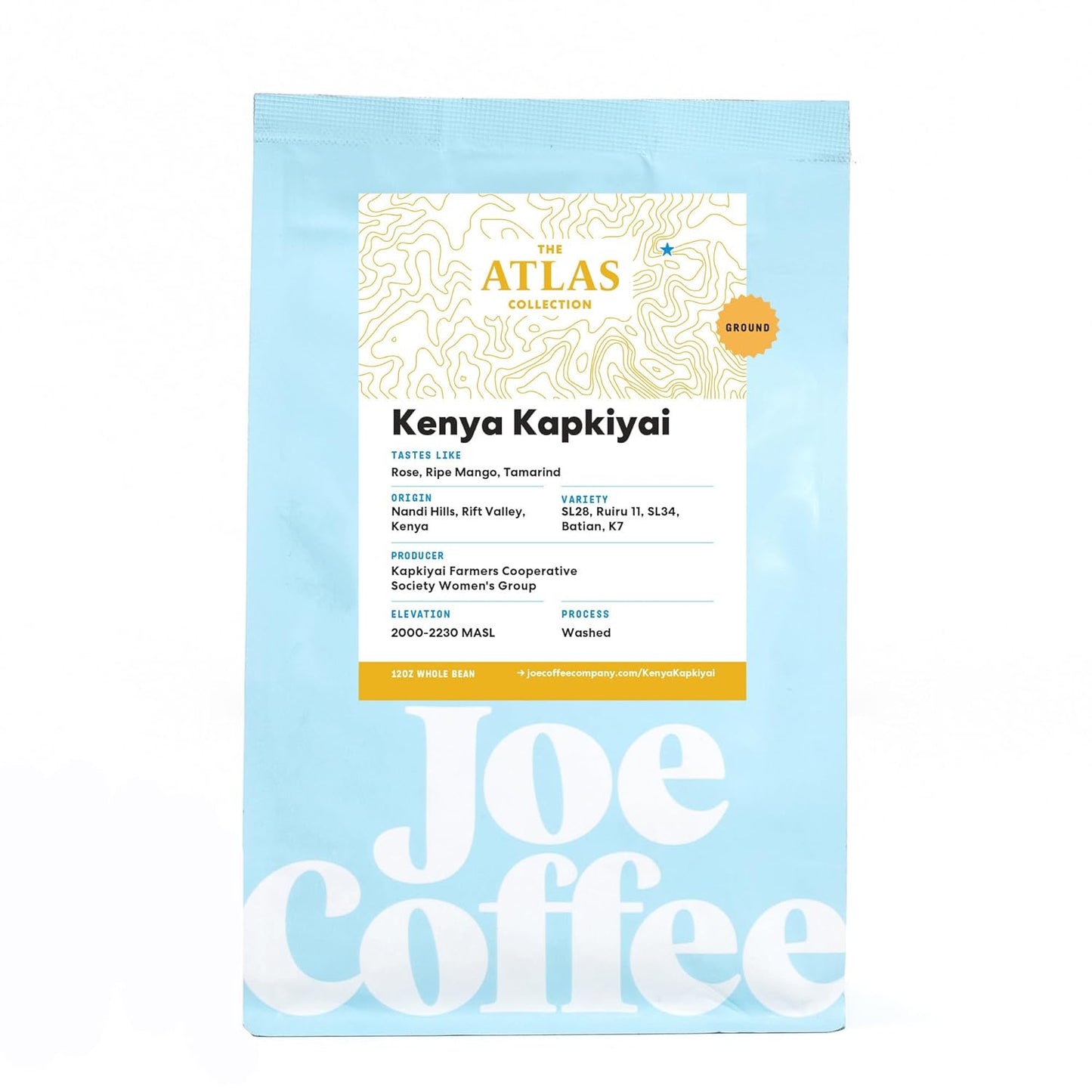 Joe Coffee Company - Kenya Kapkiyai Ground Specialty Coffee, 12 oz Bag | Women-Produced, NYC Roaster, Rainforest Alliance Certified, Kosher, Climate-Friendly
