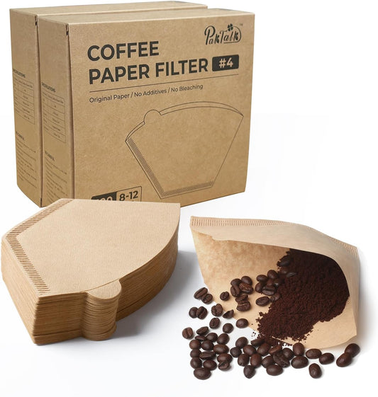 200 Count Cone Coffee Filters #4, Natural Brown Paper Cone Shaped Coffee Filters for Pour Over and Drip Coffee Maker (100 Count, Pack of 2)