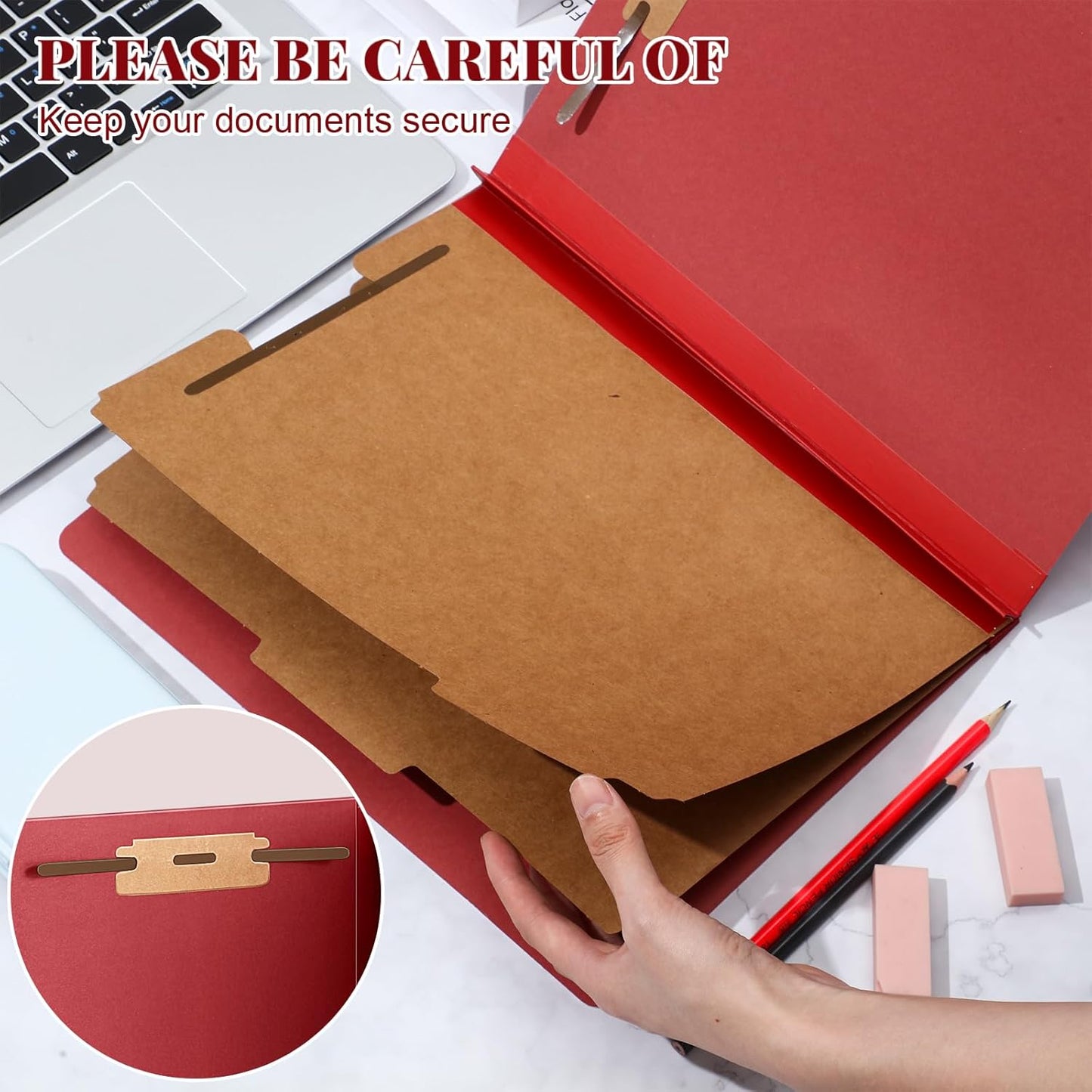48 Pcs Classification Folders Letter Size, 2 Divider Pressboard File Folders with 3. 5 Inch Expansion, 2 Prongs Fastener, Heavy Duty Office File Organizers for Teachers, Medical (Dark Red)