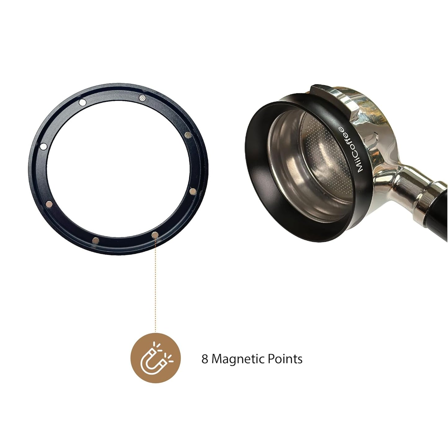 58mm Magnetic Dosing Funnel - Espresso Coffee Dosing Ring - Anodized Aluminum with 8 Magnetized Steel Compatible with 58mm Portafilter (Black)