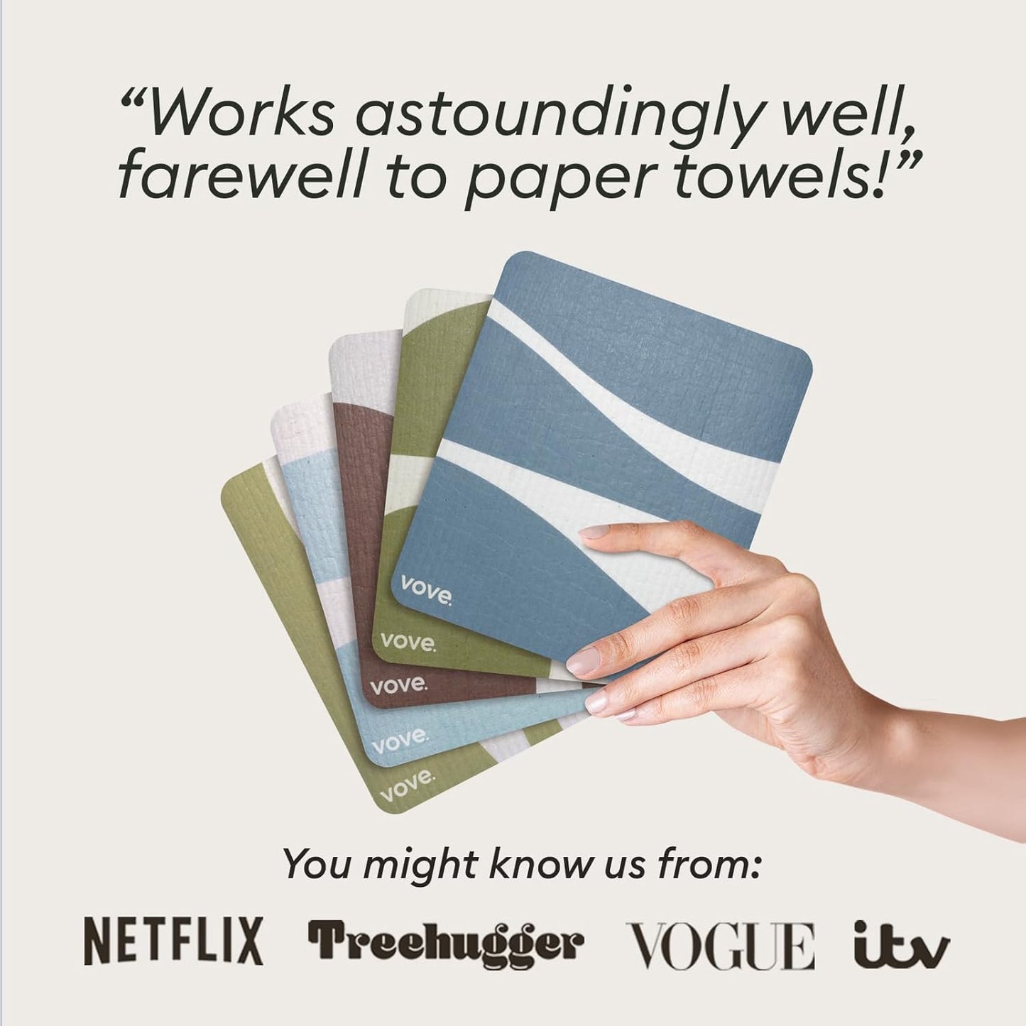 Vove Swedish Dishcloths 5-Pack, Modern Abstract - FSC Certified Cellulose & Cotton, Oeko-TEX Standard 100, Reusable Washable Kitchen Cleaning Cloths, Eco Friendly Floral Design