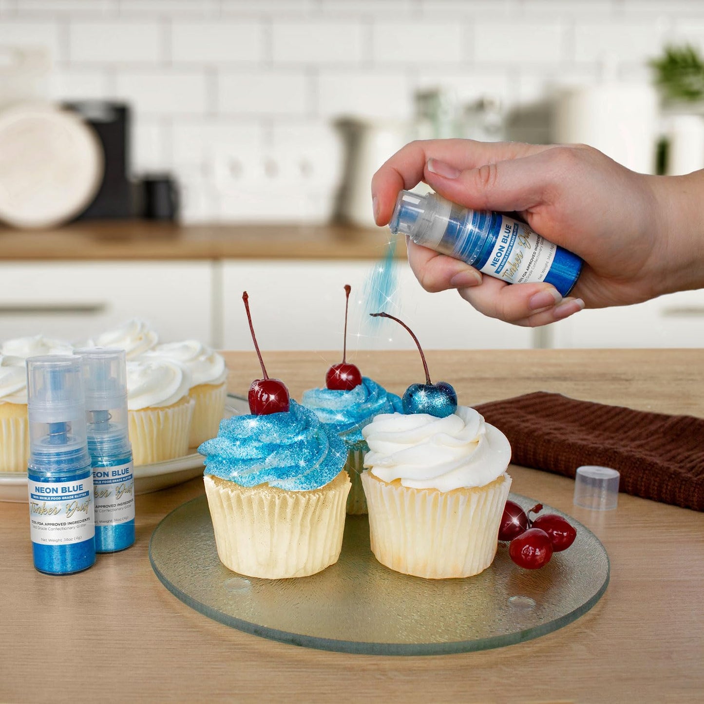 Bakell - Neon Blue Tinker Dust (4g, 1x Mini Spray Pump) Edible Glitter for Food, Desserts, and Beverages!
