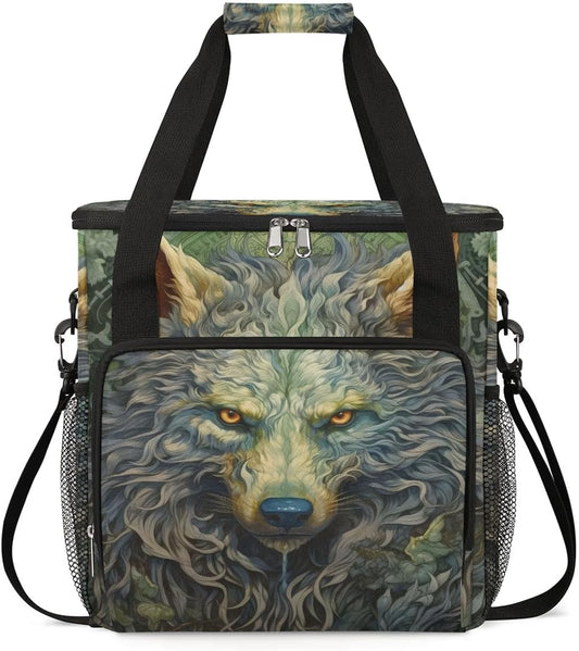 wolf animal vintage Coffee Maker Carring Bag Travel Carrying Storage Tote Bag Compatible with Keurig K-Mini or K-Mini Plus Portable Single Serve Coffee Brewer Case with Pockets for K-cup Pods