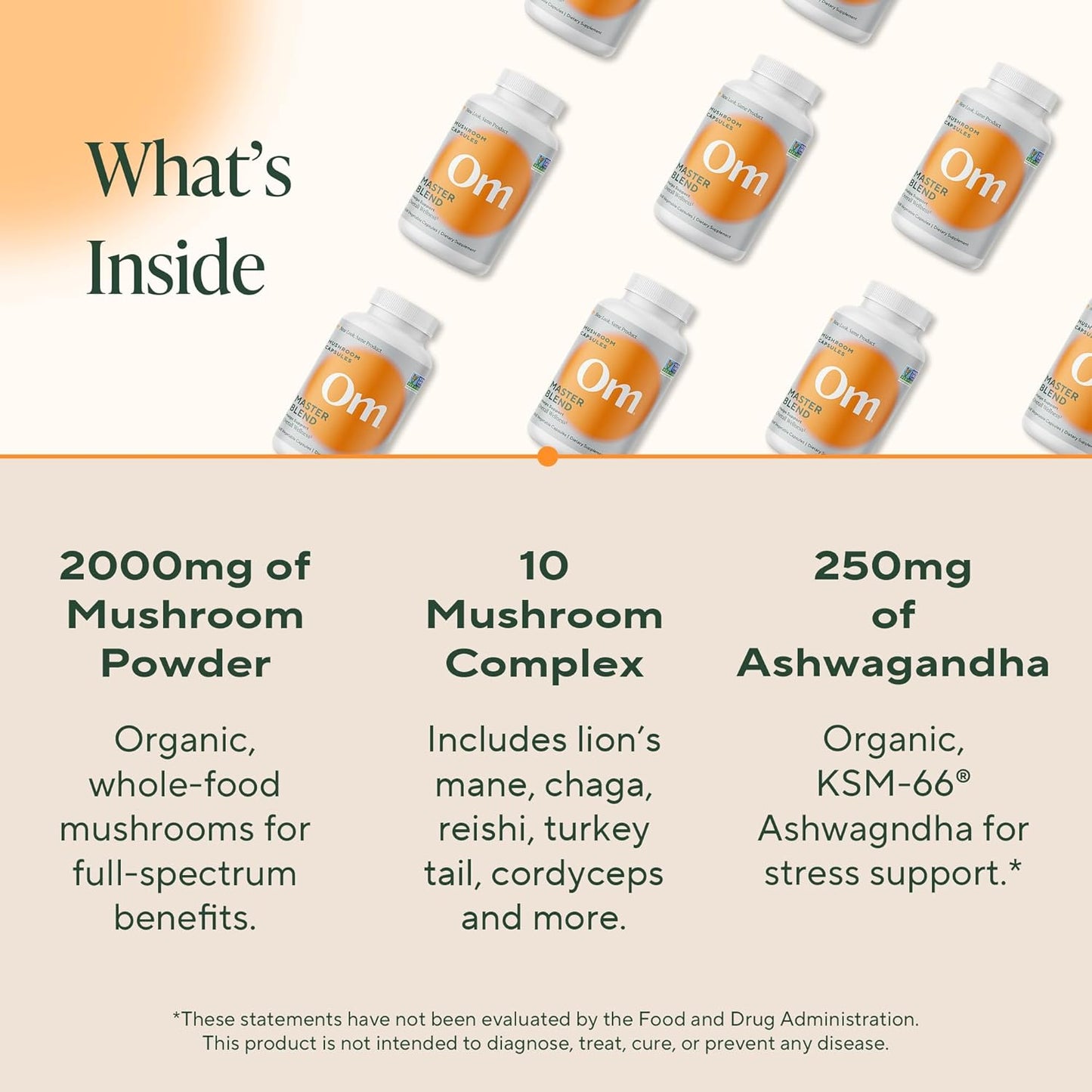 Om Master Blend Mushroom Capsules - Organic Mushroom Supplement with 10 Mushrooms and Ashwagandha – Support Immunity, Gut Health & Stress Relief, 168 Count (56 Servings)