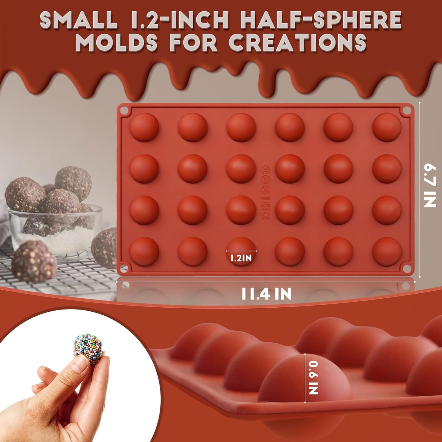 HKNMTT Silicone Semi-Sphere Molds 24 Cavities 2-Pack 1.2" for Chocolate Truffles Jelly Fat Bombs Gelatina, Small Baking Round Half Sphere Candy Moulds, Homemade Freeze Food Grade BPA Free Oven Safe