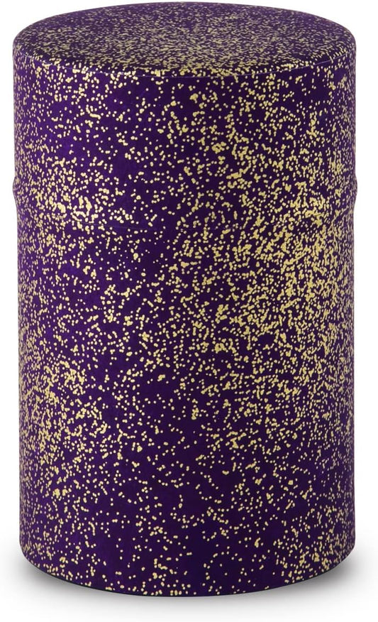NOREN Japanese Tea Canister Tin (Yuzen Washi Paper), 3.5oz Size Made in JAPAN with Includes Inner Lid of Airtight Damp-Proof/Kitchen Jar for Loose Leaf Coffee Tea Spice and More (Gold and Purple)