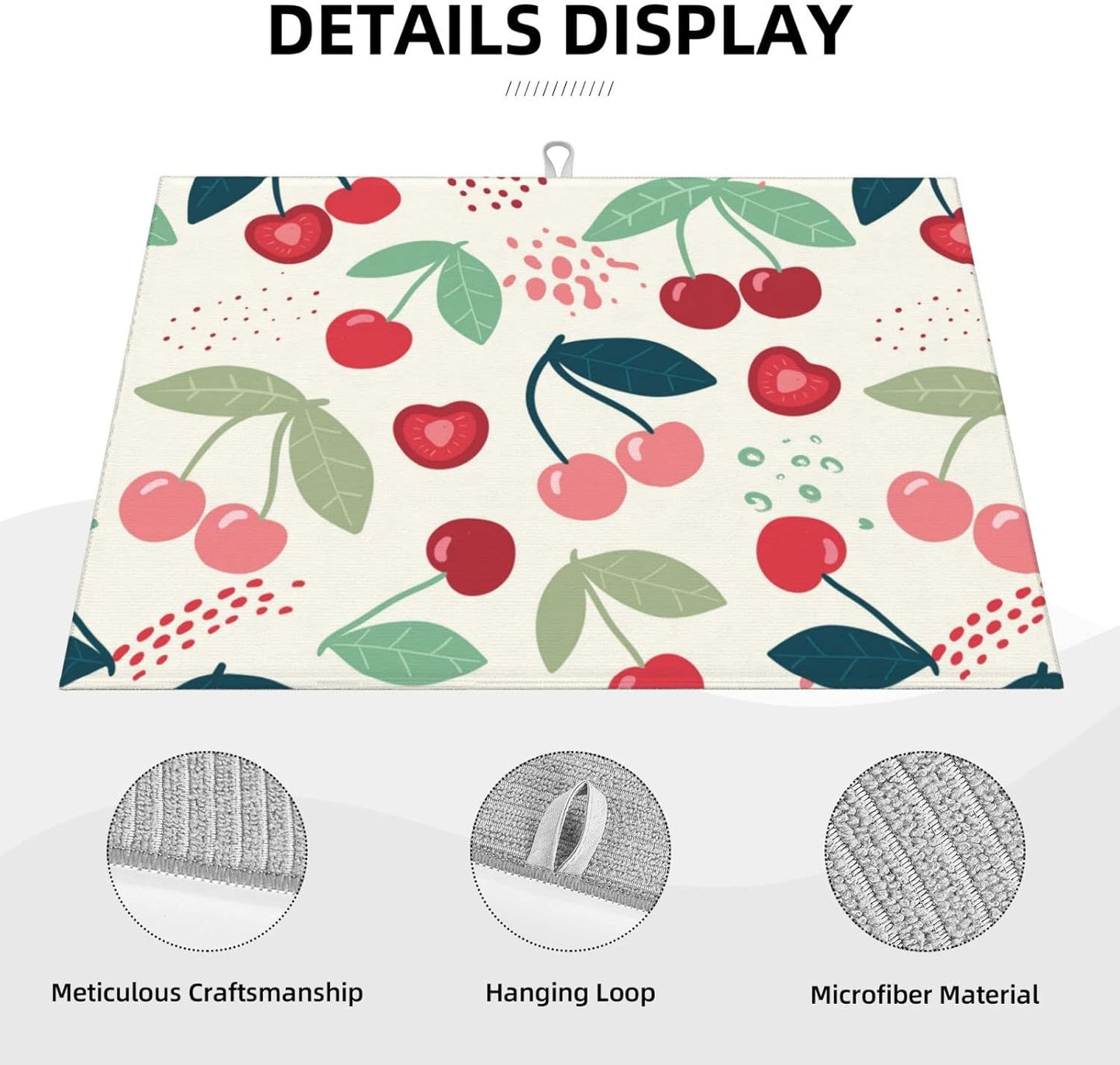 Large Dish Drying Mats For Kitchen Counter Microfiber Kitchen Drying Mat XL Draining Pad Absorbent Quick Drying Dish Mat 18x24 Inch - Cherry