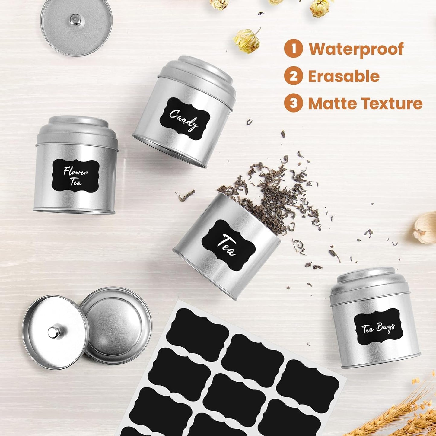 Tea Tin with Airtight Double Lids for Loose Leaf Tea Storage, 8 Oz Kitchen Small Tin Can and Tea Canister for Tea Coffee Sugar Candy Spices Christmas Gift(6 PACK)