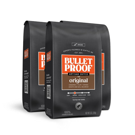 Bulletproof Original Medium Roast Ground Coffee, 12 Ounces (Pack of 3), 100% Arabica Beans, Clean Coffee Tested for Toxins, Packaging May Vary