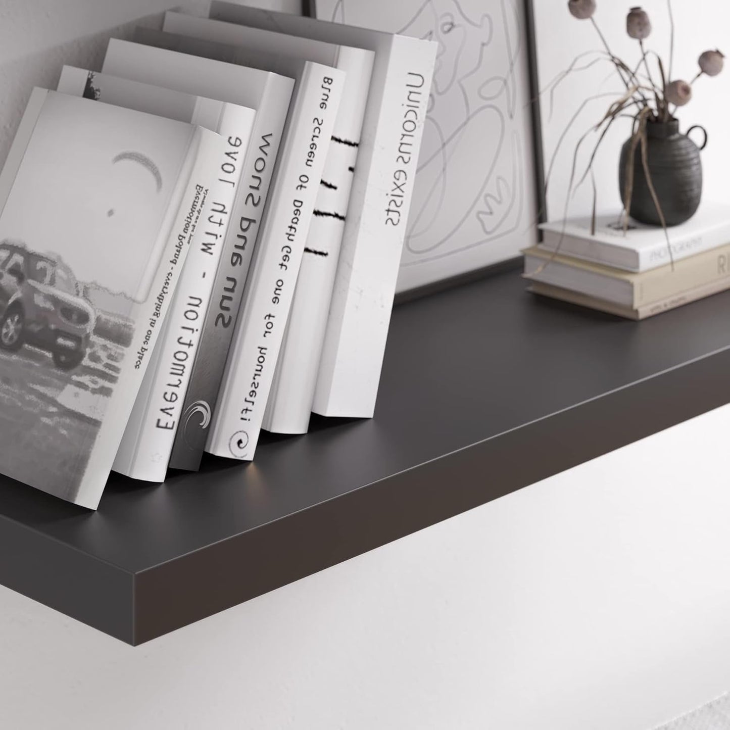 Floating Shelf, Set of 1 Wall Shelf, 24 in W x 12.75 in D x 2 in H Wooden Floating Wall Shelf with Invisible Brackets for Living Room/Bedroom/Bathroom/Kitchen Storage and Decor, Black