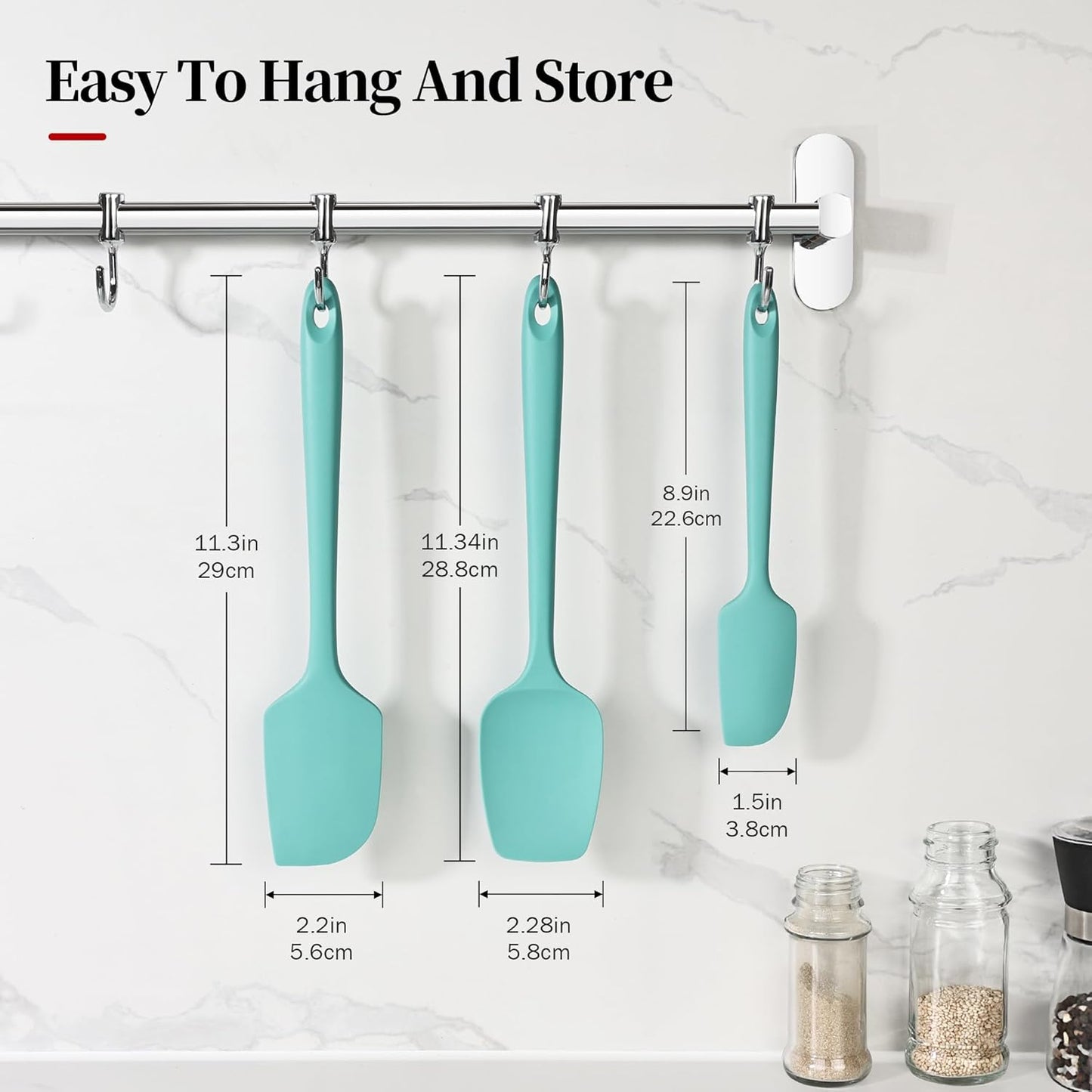 600ºF Heat Resistant Spatulas, High Heat Food Safe Semless Kitchen Silicone Scraper Set for Cooking Baking Mixing Scraping Stirring Nonstick Cookware Pan Bowl (3Pcs,Aqua Sky)