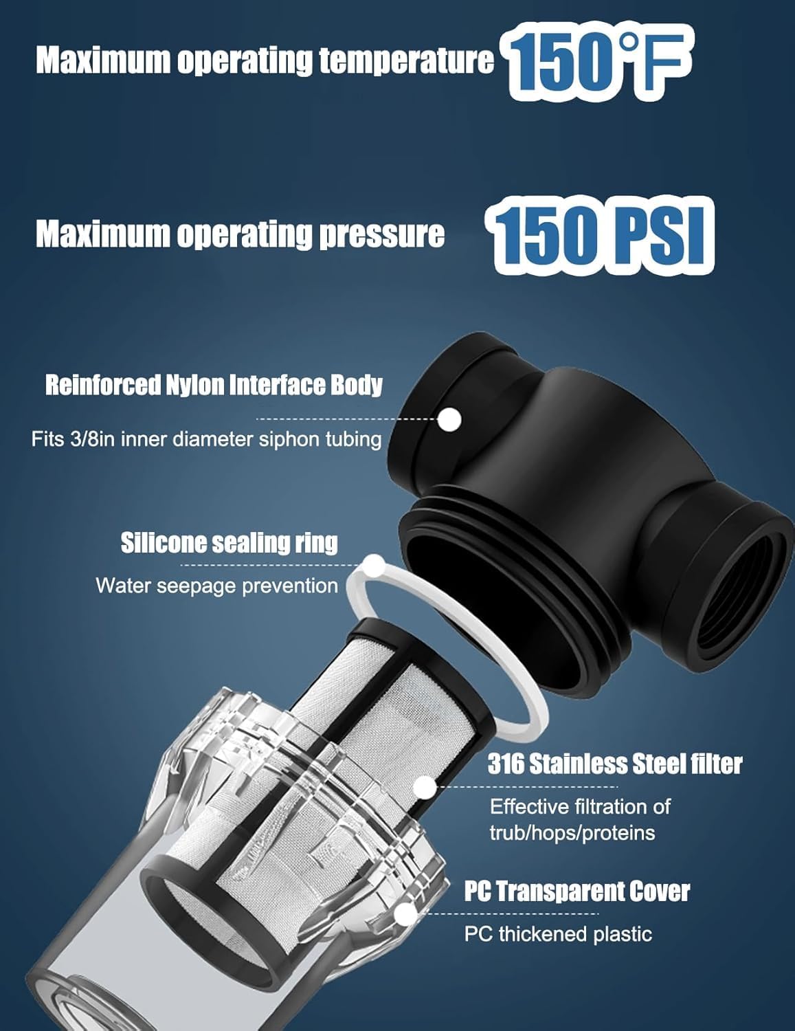 Inline Beer Filter, 100 Mesh 150 Micron Water Filter Plastic T Strainer Filtration Device, Gravity Feeding of Siphon Tube Brewing for Home Brewing Supplies (100 Mesh 150 Micron)