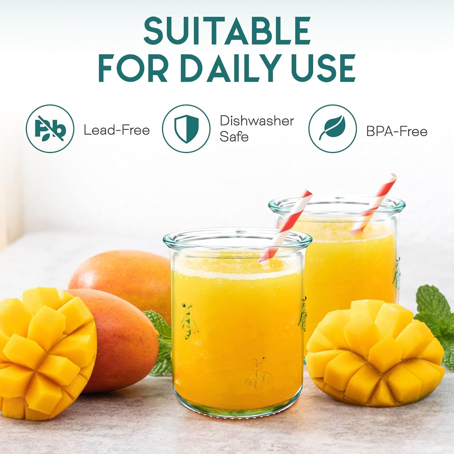 Amici Home Regina DOF Glass | 12 Oz | Italian Made, Recycled Green Glass | Drinking Glass with Embossed Bee Design for Water, Juice, Iced Tea, Cocktails (Set of 6)