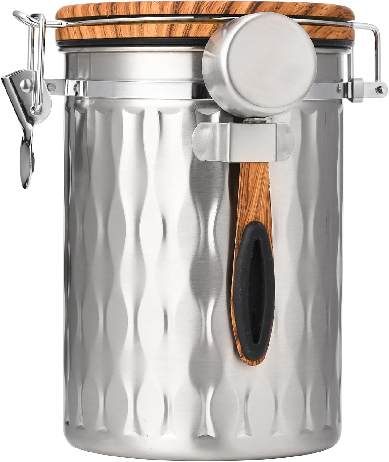 TEDSWAIT Coffee Container with Sealed Cantilever Lid and Scoop, Airtight Stainless Steel Kitchen Food Storage Canister with Date Tracker, 1.8L(Silver)