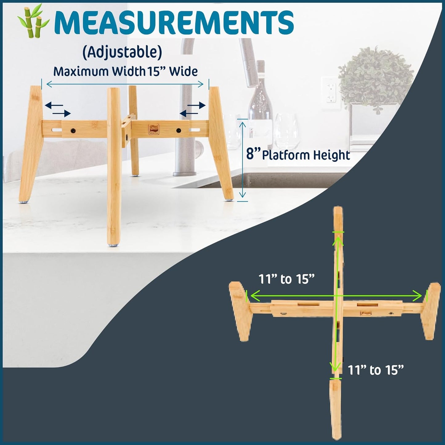 ZPirates 5 Gallon Water Dispenser Stand - Use to Hold Dispensers Jugs Bottles Jars and Ceramic Crocks, Holds 3 to 5-Gal Load, Adjustable - Bamboo Wood