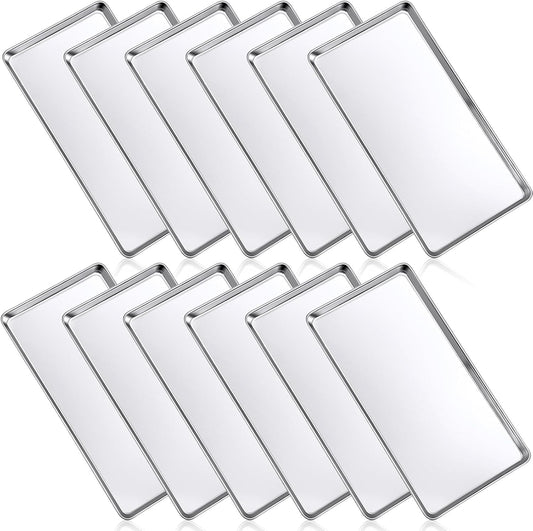 Mimorou 12 Pcs Baking Sheet Stainless Steel Cookie Sheet Small Metal Pans Professional Rectangle Oven Trays Kitchen Baking Cooking Oven and Toaster, Dishwasher Safe(13.7 x 9.8 Inches)