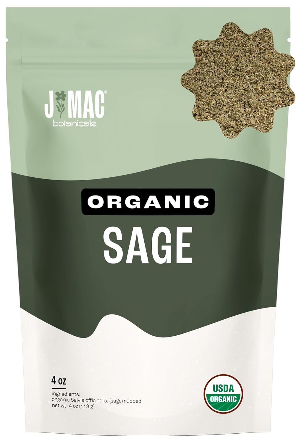 J Mac Botanicals, Organic Rubbed Sage (4 oz), Certified USDA Organic, Dried Rubbed Sage Leaf. Culinary Grade-excellent for sausage making, fresh Albanian harvest