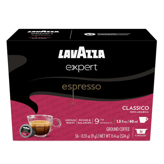 Lavazza Expert Espresso Classico Capsules, Medium Roast, 100% Arabica, Compatible with Lavazza Classy Machines (36 Capsules)