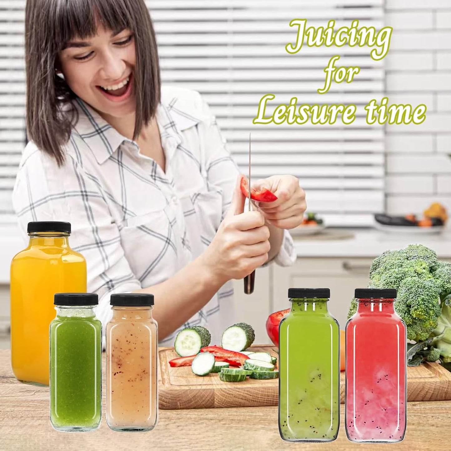 3 Pack 12oz Glass Water Bottles, 350ml Empty Glass Juice Bottles with Black Lids, Brush & Labels, Clear Reusable Drinking Jars for Juicing, Homemade Smoothies, Beverages