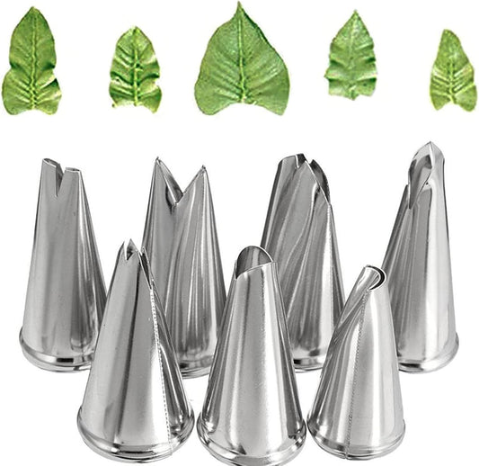 Leaf Piping Bags and Tips Set 7 Pieces Piping Tips Set Cake Decorating Tips Icing Piping Nozzles Set Cupcake Decorating Kit Cupcake Pastry Tool Stainless Steel