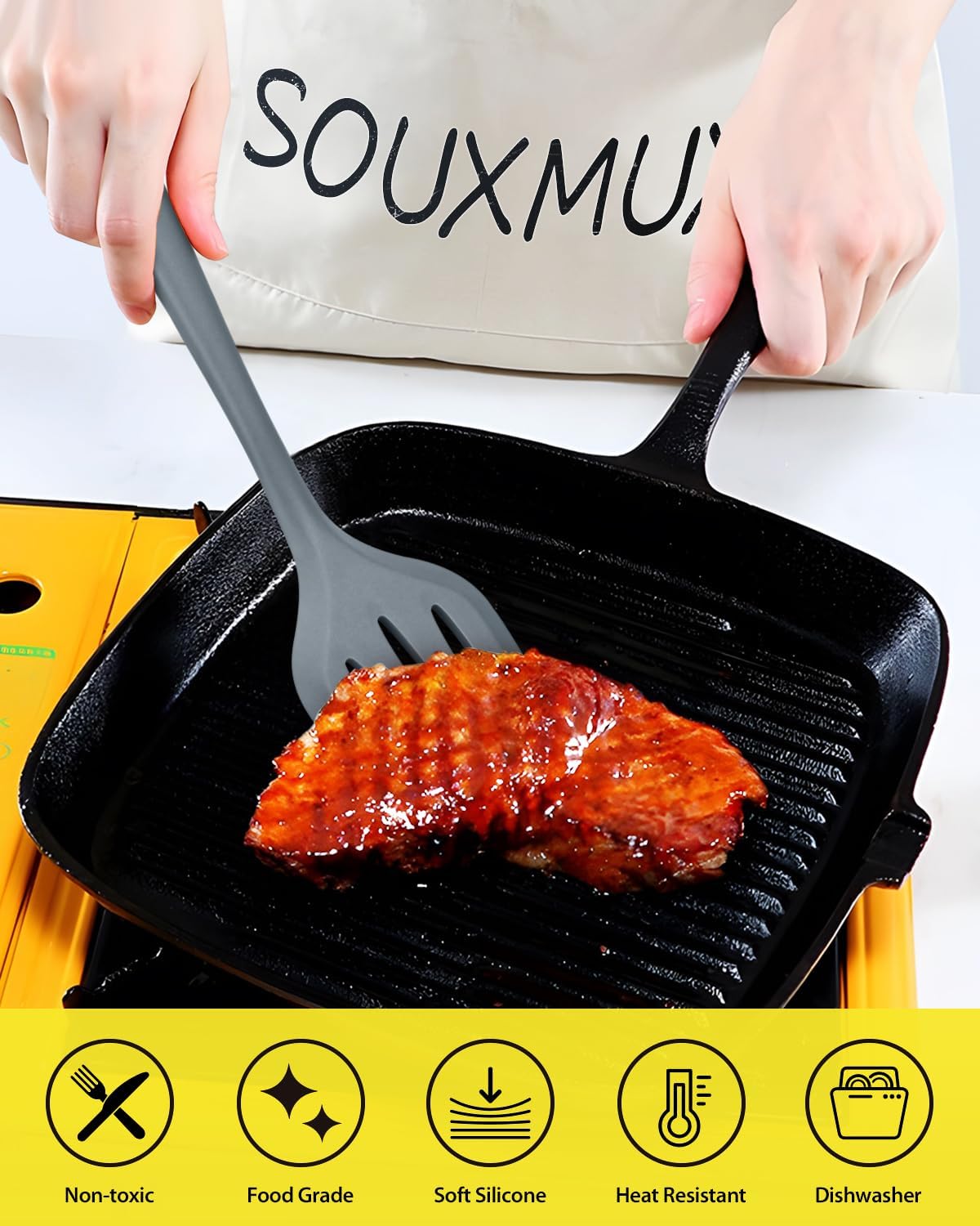 4 Pcs Silicone Kitchen Utensils Set, Wok Spatulas-Slotted Turner-Cooking Spoon-Slotted Spoon, Nonstick BPA Free High Heat Resistant Cooking Utensils for Frying, Mixing, Serving, Draining, Stirring